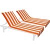 COTTON CRAFT Pool Lounge Chair Cover – 2 Pack – Soft Absorbent 100% Cotton Stripe Dobby Terry Towel Chaise Lounge Beach Chair Cover – Oversized 32 W x 82 Length x 7 inch Pocket – Blue(Orange White)