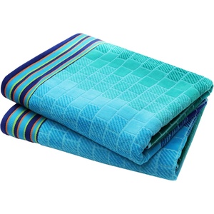 COTTON CRAFT Oversized Beach Towel – 2 Pack 35 x 70 inches XL Beach Towel – 100% Cotton Velour – Big & Huge – Thick Plush 450 GSM Super Soft Luxury Towel – Pool Picnic Bath – Cabana Stripe Navy(Blue Tiles)