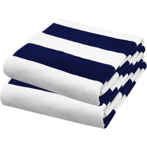 COTTON CRAFT Oversized Beach Towel – 2 Pack 35 x 70 inches XL Beach Towel – 100% Cotton Velour – Big & Huge – Thick Plush 450 GSM Super Soft Luxury Towel – Pool Picnic Bath – Cabana Stripe Navy(Navy White)