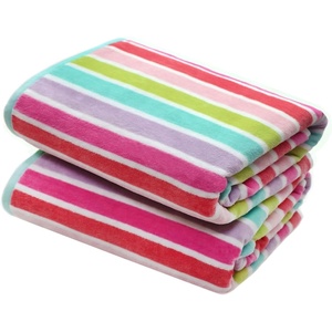 COTTON CRAFT Oversized Beach Towel – 2 Pack 35 x 70 inches XL Beach Towel – 100% Cotton Velour – Big & Huge – Thick Plush 450 GSM Super Soft Luxury Towel – Pool Picnic Bath – Cabana Stripe Navy(Pink Multi)