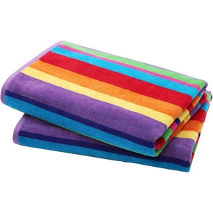 COTTON CRAFT Oversized Beach Towel – 2 Pack 35 x 70 inches XL Beach Towel – 100% Cotton Velour – Big & Huge – Thick Plush 450 GSM Super Soft Luxury Towel – Pool Picnic Bath – Cabana Stripe Navy(Summer of Siam)