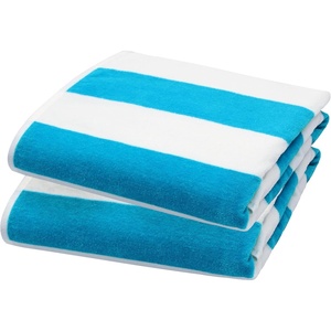 COTTON CRAFT Oversized Beach Towel – 2 Pack 35 x 70 inches XL Beach Towel – 100% Cotton Velour – Big & Huge – Thick Plush 450 GSM Super Soft Luxury Towel – Pool Picnic Bath – Cabana Stripe Navy(Aqua White)