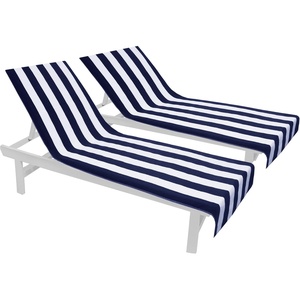 COTTON CRAFT Pool Lounge Chair Cover – 2 Pack – Soft Absorbent 100% Cotton Stripe Dobby Terry Towel Chaise Lounge Beach Chair Cover – Oversized 32 W x 82 Length x 7 inch Pocket – Blue(Navy White)