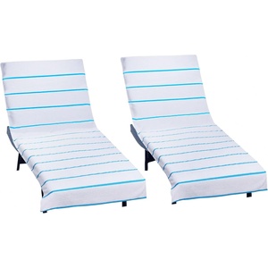 COTTON CRAFT Pool Lounge Chair Cover – 2 Pack – Soft Absorbent 100% Cotton Stripe Dobby Terry Towel Chaise Lounge Beach Chair Cover – Oversized 32 W x 82 Length x 7 inch Pocket – Blue(Aqua Stripe)