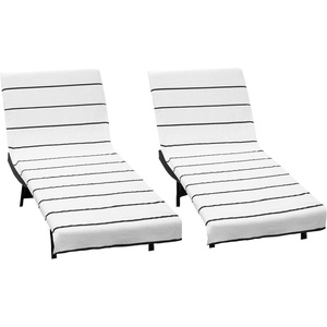 COTTON CRAFT Pool Lounge Chair Cover – 2 Pack – Soft Absorbent 100% Cotton Stripe Dobby Terry Towel Chaise Lounge Beach Chair Cover – Oversized 32 W x 82 Length x 7 inch Pocket – Blue(Black Stripe)