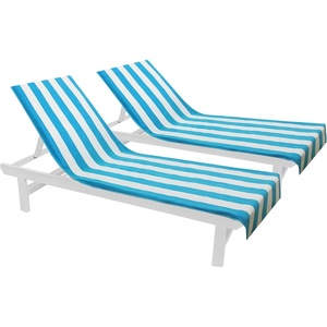 COTTON CRAFT Pool Lounge Chair Cover – 2 Pack – Soft Absorbent 100% Cotton Stripe Dobby Terry Towel Chaise Lounge Beach Chair Cover – Oversized 32 W x 82 Length x 7 inch Pocket – Blue(Aqua Blue)