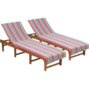 COTTON CRAFT Pool Lounge Chair Cover – 2 Pack – Soft Absorbent 100% Cotton Stripe Dobby Terry Towel Chaise Lounge Beach Chair Cover – Oversized 32 W x 82 Length x 7 inch Pocket – Blue(Pink Multi Stripe)