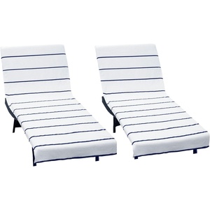 COTTON CRAFT Pool Lounge Chair Cover – 2 Pack – Soft Absorbent 100% Cotton Stripe Dobby Terry Towel Chaise Lounge Beach Chair Cover – Oversized 32 W x 82 Length x 7 inch Pocket – Blue(Blue Stripe)